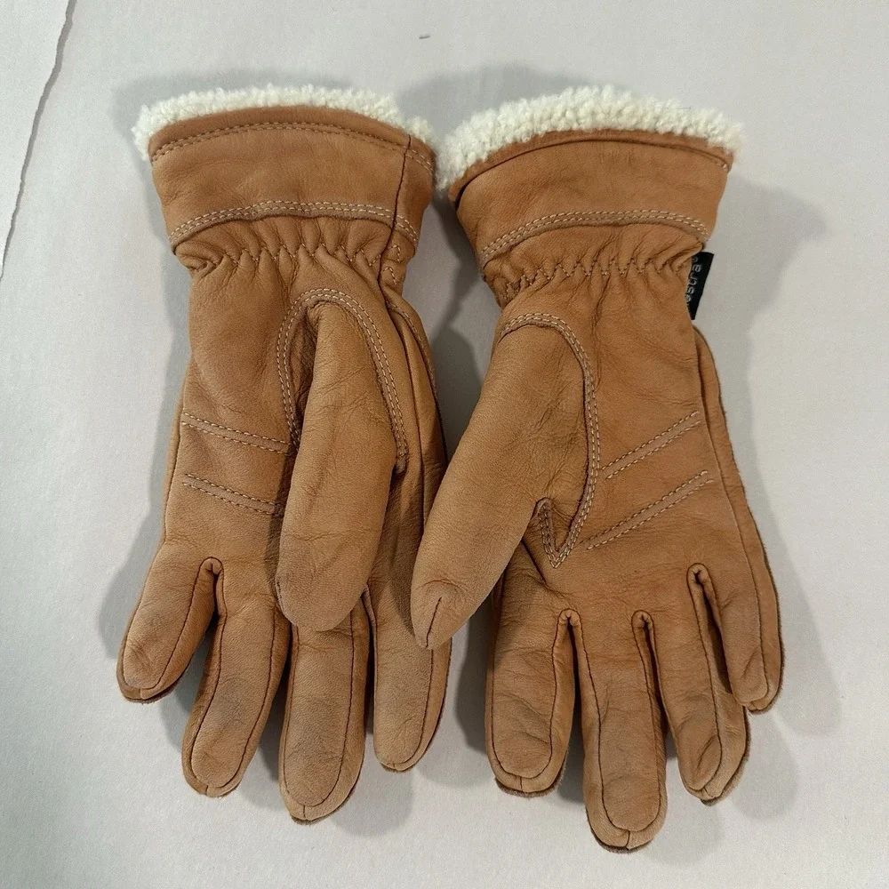 Hestra Deerskin Primaloft Gloves Women 7 Tan Deerskin Lamb Fur